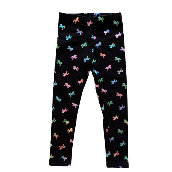 H & M Girls Leggings Black Fabric with Colorful Unicorn Pattern Cotton Size 5-6 - Picture 5 of 6